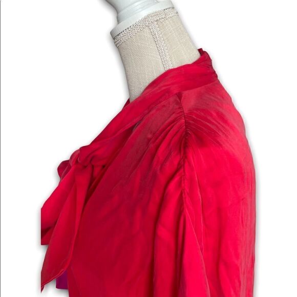 Alice + Olivia | Women’s Livvy Tie-Neck Washed Silk-blend Blouse CrossoverTop XS - Picture 5 of 11